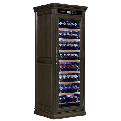 Classic Dark Brown Wood Wine Cooler With Touch Control Panel And Locker