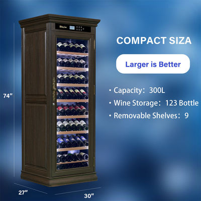 Classic Dark Brown Wood Wine Cooler With Touch Control Panel And Locker