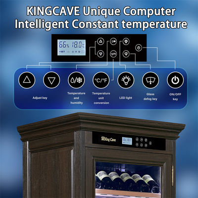 Classic Dark Brown Wood Wine Cooler With Touch Control Panel And Locker