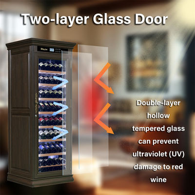 Classic Dark Brown Wood Wine Cooler With Touch Control Panel And Locker