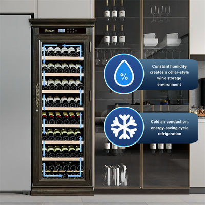 Classic Dark Brown Wood Wine Cooler With Touch Control Panel And Locker