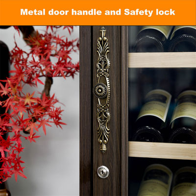 Classic Dark Brown Wood Wine Cooler With Touch Control Panel And Locker