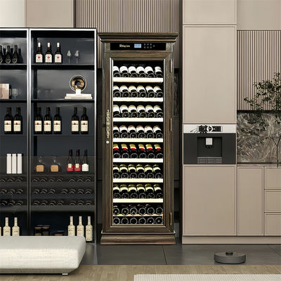 Classic Dark Brown Wood Wine Cooler With Touch Control Panel And Locker