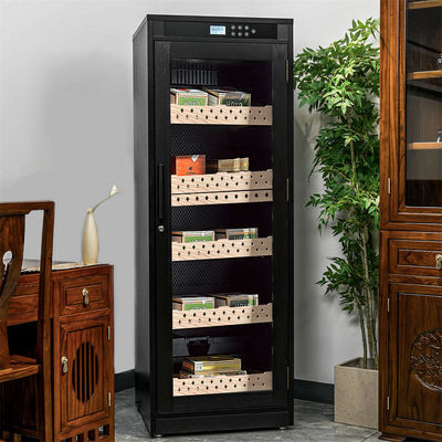 Exquisite Black Wood Cigar Cooler Humidor With Precision Climate Control