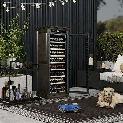 Classic Dark Brown Wood Wine Cooler With Touch Control Panel And Locker